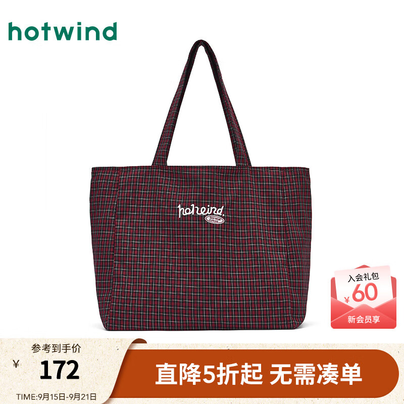 热风【商场同款】女士单肩包25年秋新款红格子双面背包大容量手提包 32红格子 F