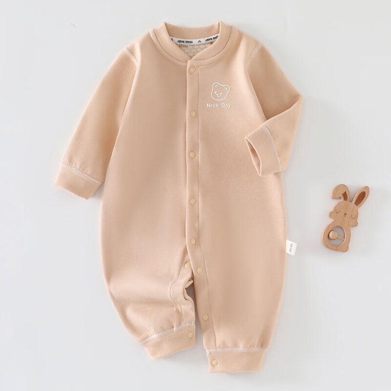 温小影宝宝秋冬新款温变连体衣婴儿无骨长袖爬服新生儿加厚保暖安阳童装 米色温感连体保暖 59cm (5-10斤合适)