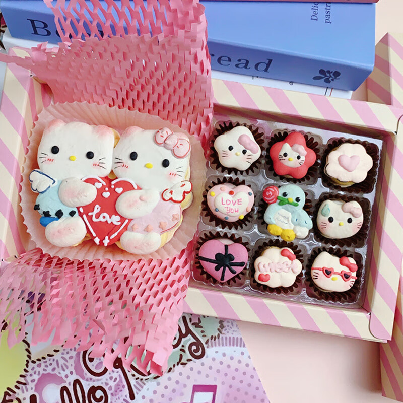 情人节韩式迷你马卡龙甜点甜品礼盒生日胖饼干蛋糕礼物下午茶零食 七夕HelloKitty组合迷你马卡龙(