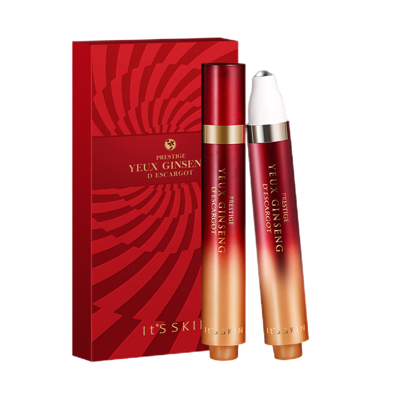 伊思（It’s skin）紅參蝸牛滾珠眼霜套裝 淡化細紋黑眼圈眼袋緊致修護眼周 紅參蝸牛眼霜套盒