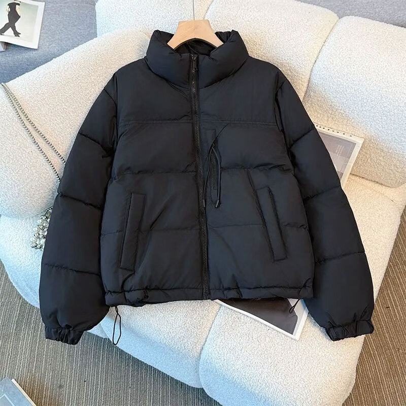子牧棉麻2025冬装 女百搭立领棉袄棉衣短款加厚宽松显瘦棉服外套0507 黑色 M (建议90-115斤)