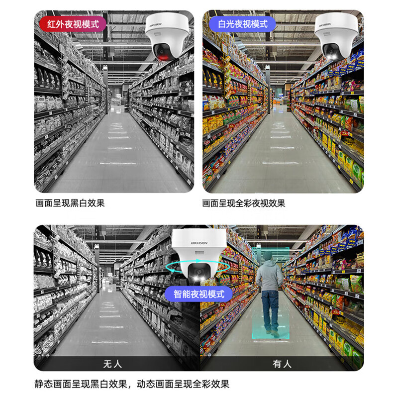 海康威视（HIKVISION）4G监控摄像头无线400万海螺终身流量人形AI识别 室内云台半球全彩夜视语音对讲手机远程Y1P4M-GL/L 2K画质/4G终流版+送电源+【含64G内存卡】 双光全彩夜视｜人车检测｜人来灯亮 专业工程师免费远程指导