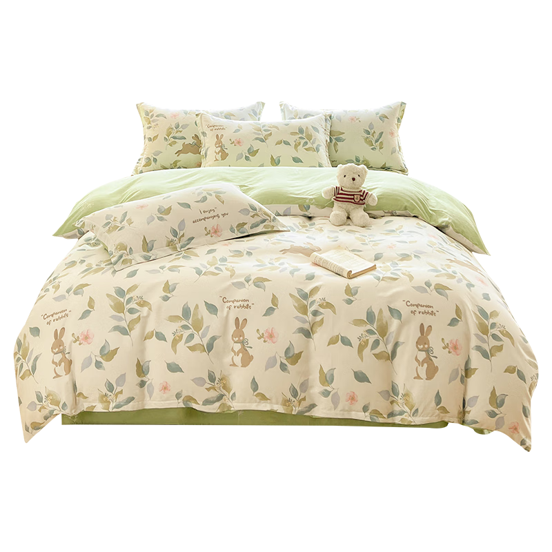 洁丽雅7A抗菌100%纯棉四件套新疆棉床上用品被套200*230cm1.5/1.8米床乐园兔