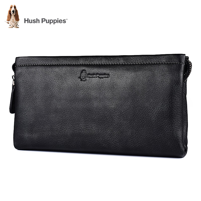 暇步士（Hush Puppies）手拿包男真皮手抓包头层牛皮手包男士夹包大容量钱包信封包手拿包 黑色双色纹