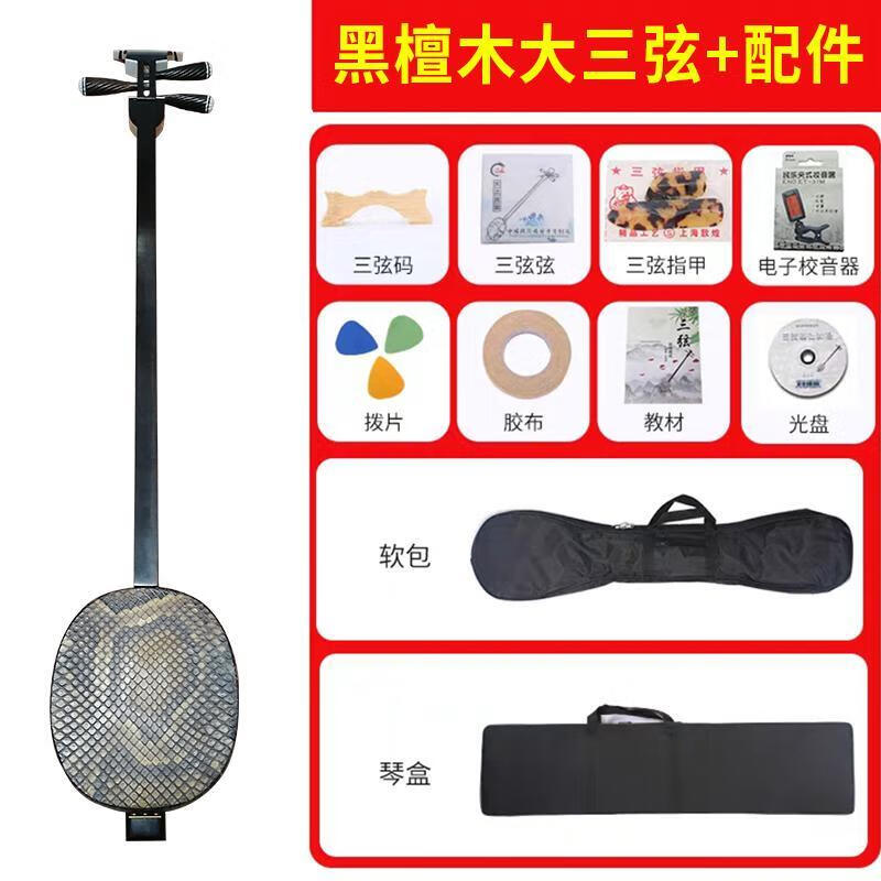 菲铭（FERMIN）红花梨三弦乐器初学者入门考级民族乐器胡琴 木大三弦+全套配件