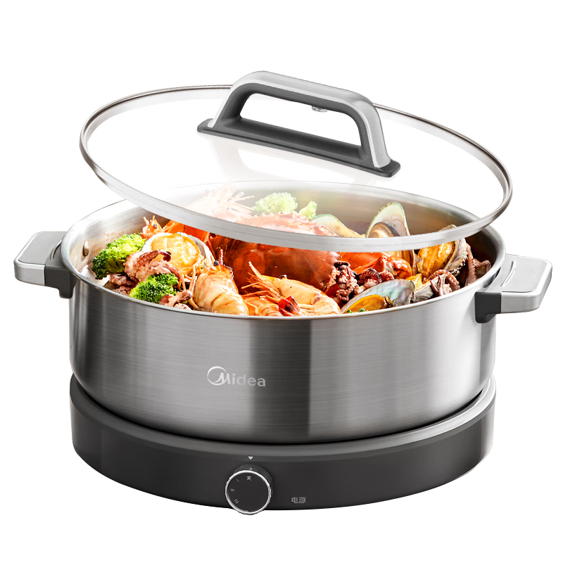 美的（Midea）0涂层电火锅不锈钢火锅专用锅分体可拆全钢速沸电火锅电热锅多功能锅6.5L电煮锅多用途锅HGS30G1