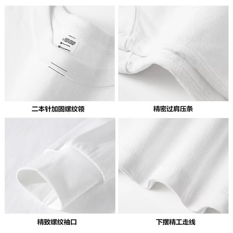 纯白色500g重磅圆领螺纹T恤纯棉加厚情侣男女长袖大码三本针半袖 酒红色-宽松【300G重磅】 3XL 建议200-230斤