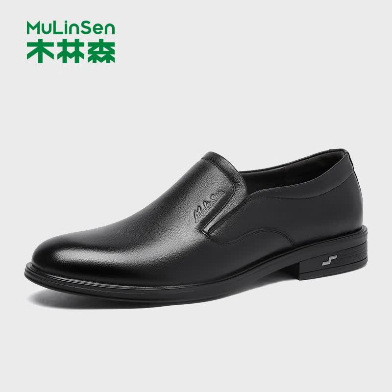 木林森休闲皮鞋男真皮男鞋软底软面牛皮商务皮鞋轻奢名品 黑色 40