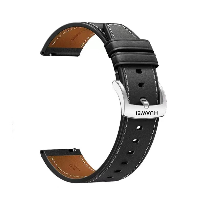 华为GT6/GT5系列原装款真皮手表带watch4/GT4/3牛皮表链男士皮带 原装通用黑色+银扣 watch4pro/3pro【22mm】