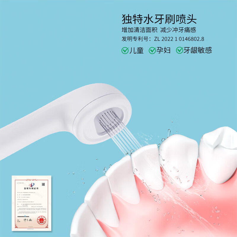 牙宜生【出行必备】电动冲牙器家用水牙线正畸旅行便携洗牙器儿童超声波清洁口腔牙菌斑清洁器中秋礼品 T1浅蓝色Type-c充电款 4支喷头