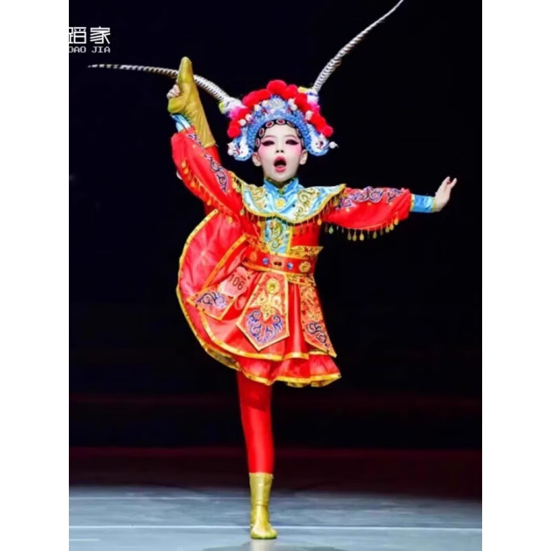 兰伶坊小舞蹈家沁园春雪舞蹈服儿童京剧戏曲演出服刀马旦花木兰演出服装 衣服(上衣+腰封+裤子+鞋套) 110 cm