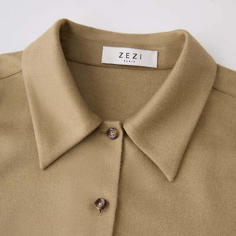 ZEZI羊毛莱塞尔长袖衬衫女2025秋冬款单排扣女士休闲绒面衬衣通勤时尚 静雅黑 L （125-135斤）