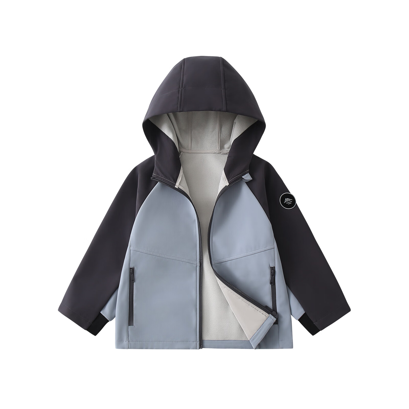 小猪班纳【户外机能软壳冲锋衣】童装秋季男女童防水防风耐磨连帽风衣外套 蓝色 140