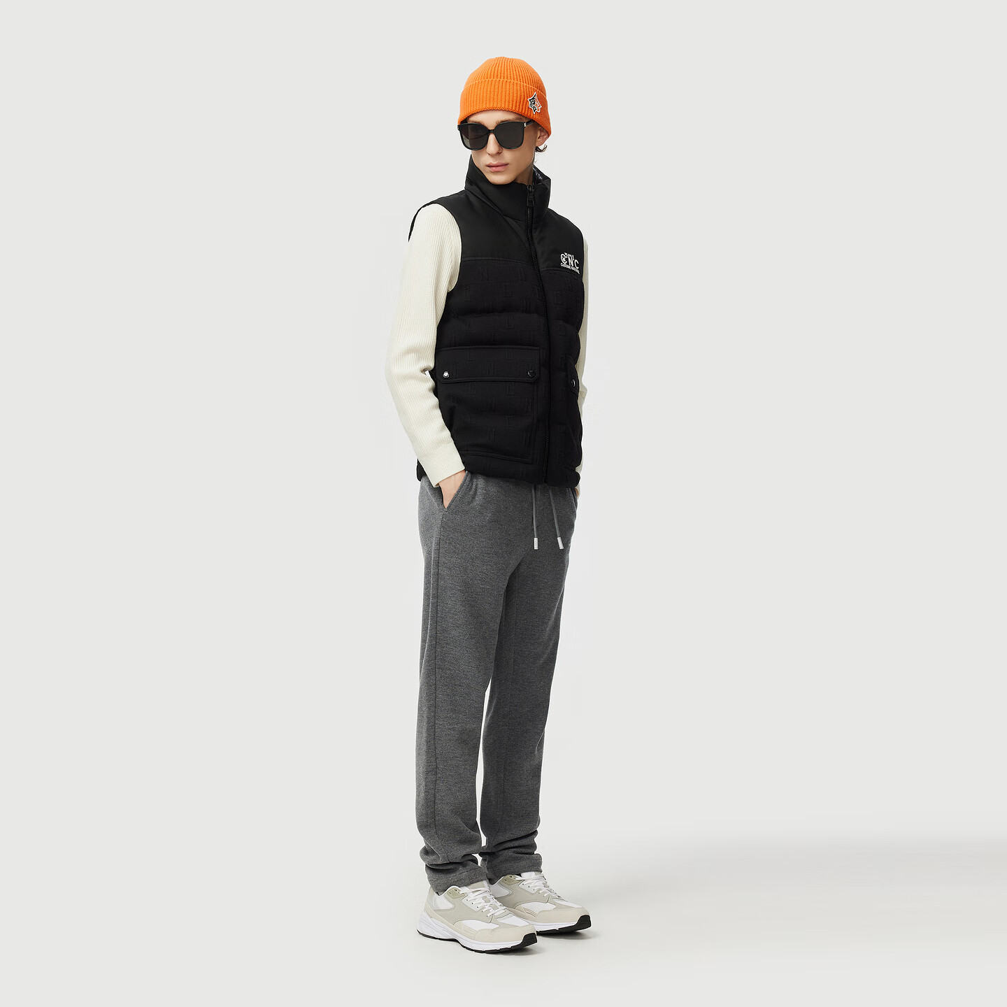C'N'C【奢侈品衣服】CNC男装25秋冬新款男士羽绒马甲立领鸭绒外套 黑色花版 54 /XL/(185/100A)