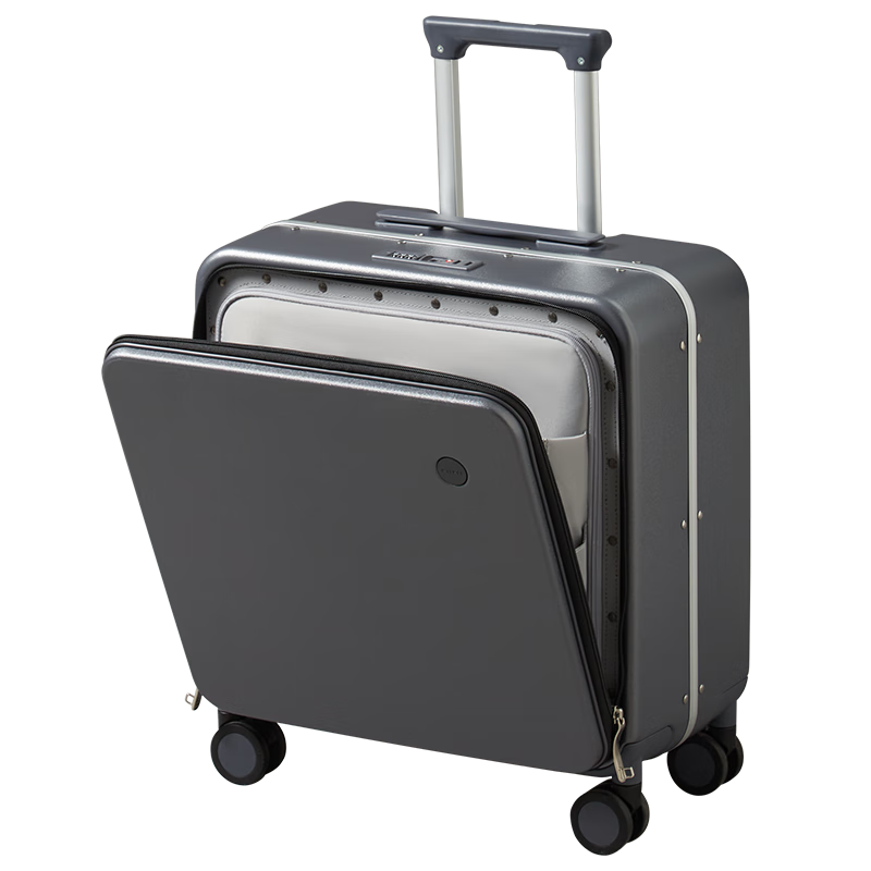 米熙前開(kāi)蓋拉桿箱子行李箱男登機箱鋁框箱密碼箱旅行箱18英寸礦巖灰60