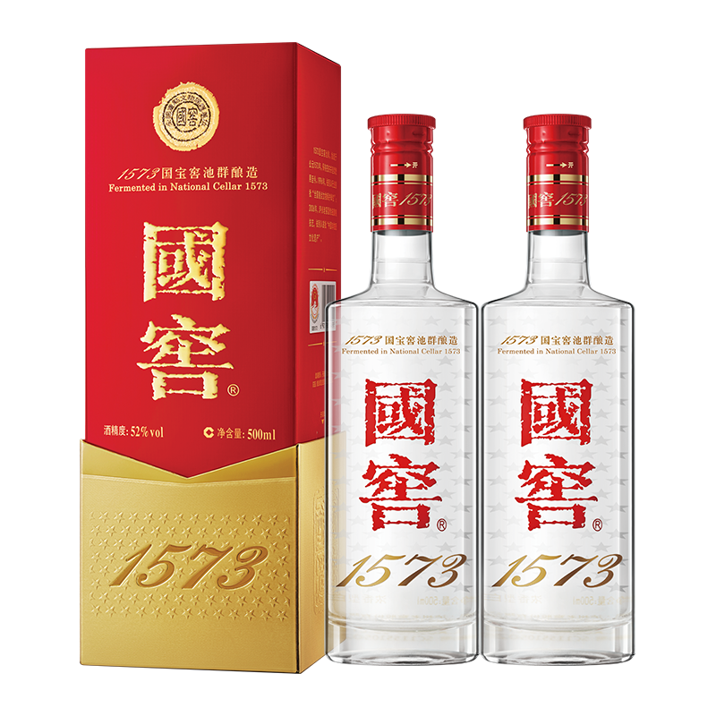 泸州老窖 国窖1573 浓香型白酒 52度 500ml*2瓶(年份随机)送礼袋