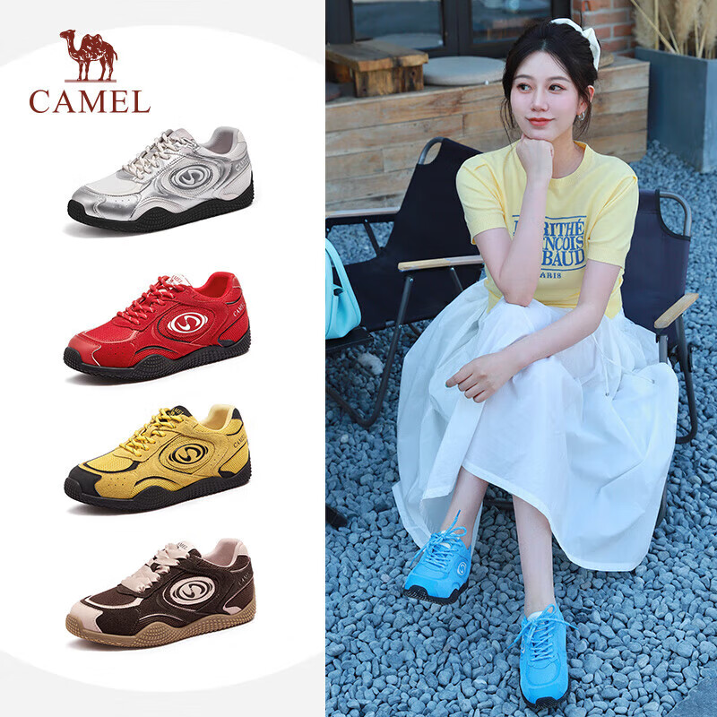 骆驼（CAMEL）月牙德训鞋女运动百搭板鞋网面复古休闲鞋 L25S577059 蓝色  38