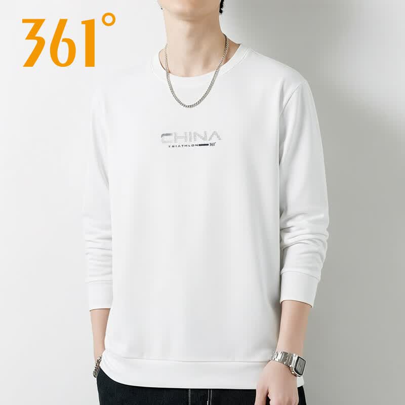 361°运动卫衣男式圆领长袖361度宽松百搭休闲上衣春季新品552534809 天水白 S