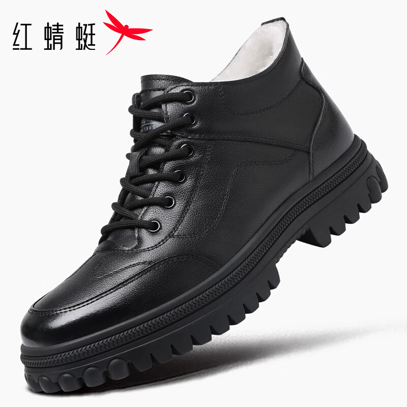 红蜻蜓雪地靴男冬季加绒保暖高帮棉鞋厚底轻便商务棉靴WLD450321黑色41