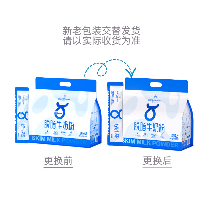 1号会员店 脱脂纯牛奶粉1kg (25g*40条) 中老年儿童高钙高蛋白减脂 3月产