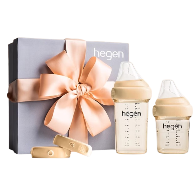 HEGEN海格恩奶瓶套裝新生兒PPSU150ml+240ml+儲存蓋*2金色小禮盒0-6月