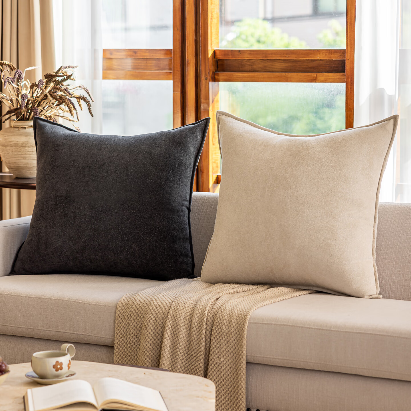 乐唯仕2025新款沙发抱枕客厅轻奢高级感绿色抱枕套高端靠垫大号方形靠枕 春颂-米色(高定款) 55cm*55cm 含枕芯