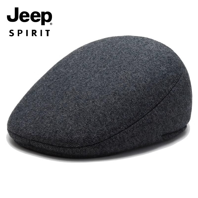 吉普（JEEP）中老年人前进帽帽子男士秋冬鸭舌帽爸爸护耳冬天老头帽加厚大头围 【深灰帽子+围巾】加厚加绒 S(57-58cm)较小头围