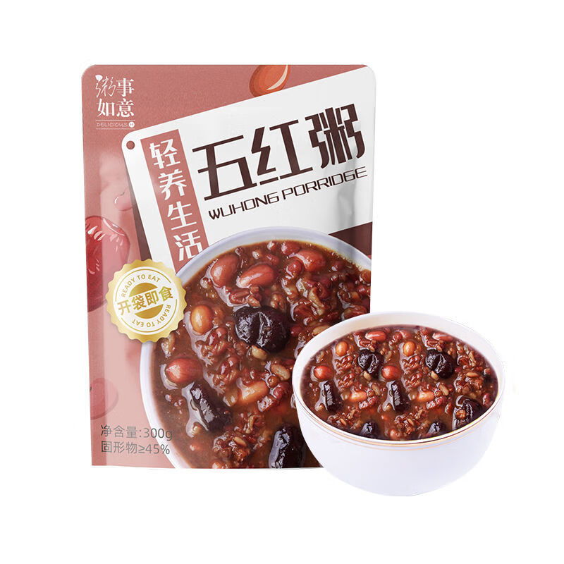 粥事如意五紅湯紅豆紅棗粥300g/袋方便早餐代餐速食五紅粥即食粥免煮 五紅 6袋