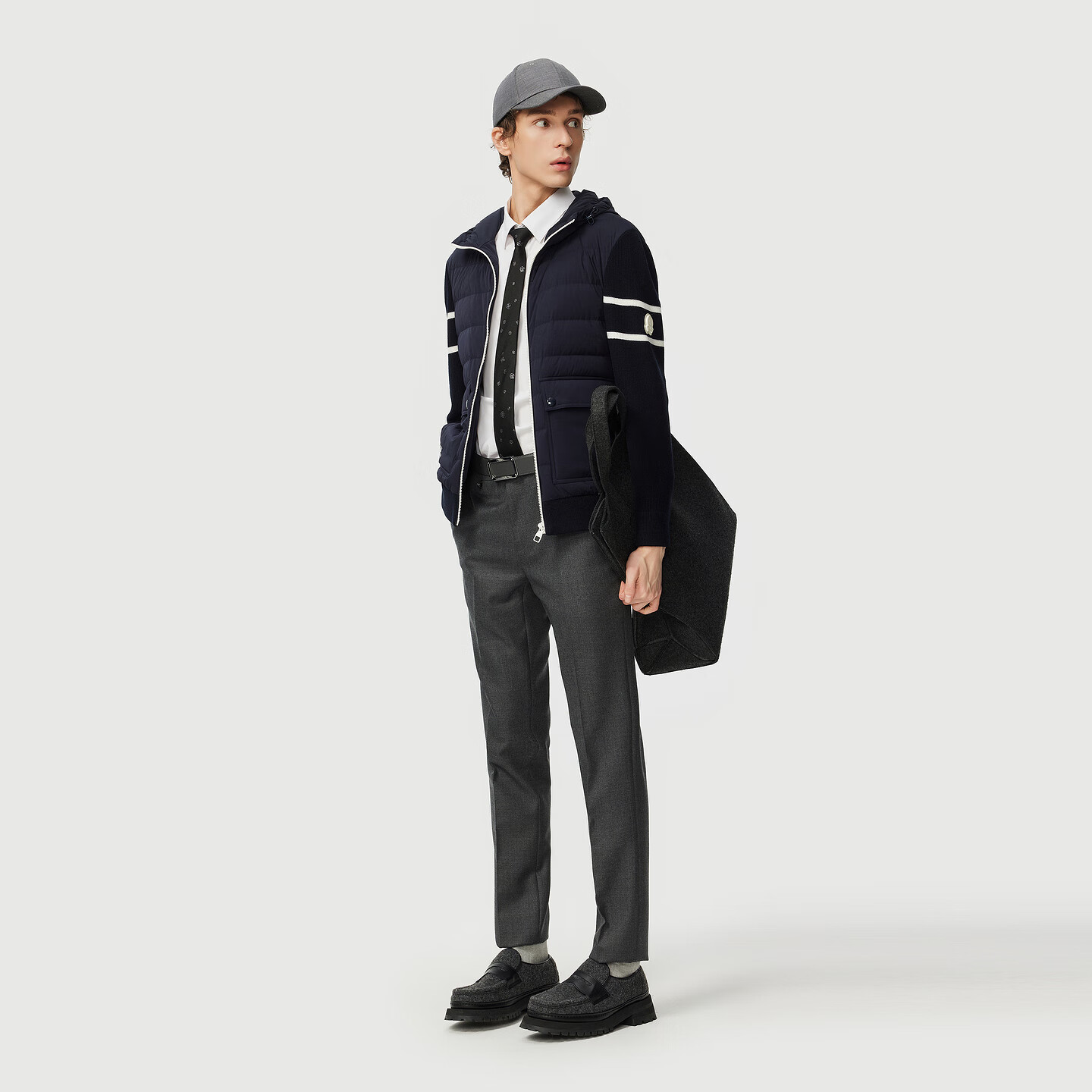 C'N'C【奢侈品衣服】CNC25秋冬新款连帽轻薄羽绒服拼接撞色外套男 藏青 54 /XL/(185/100A)