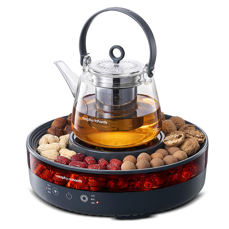 摩飞电器（Morphyrichards）围炉煮茶套装电陶炉仿真炭火煮茶器具烧水炉煮茶炉电茶炉罐罐全玻璃恒温养生壶电热水壶MR6096 椰奶白