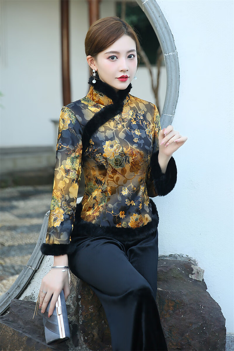 200斤胖人穿的旗袍秋天胖妹妹祺袍秋冬旗袍上衣加绒大码女装改良复古