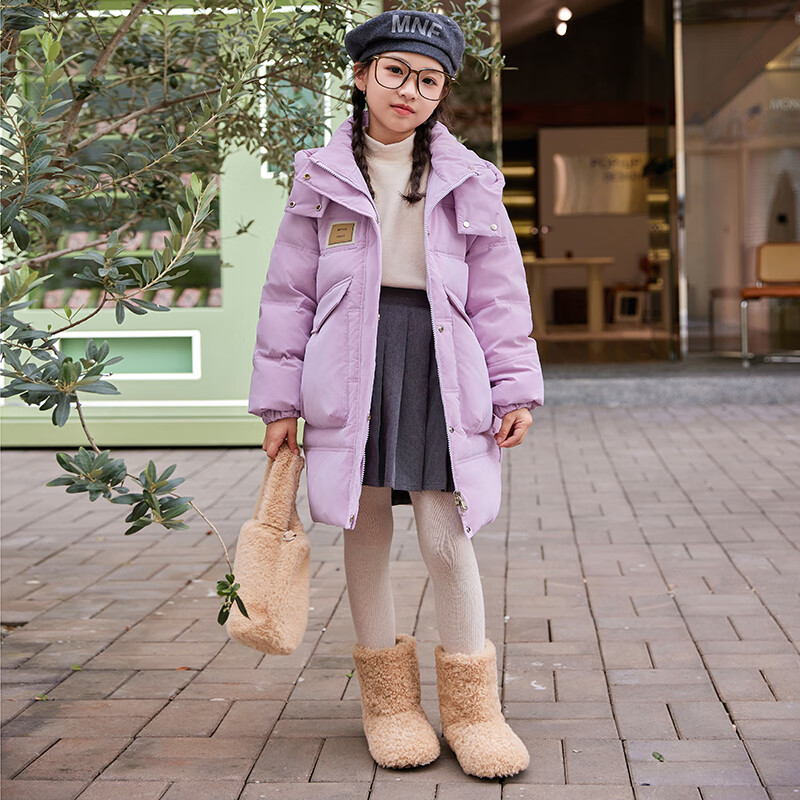 ABC KAIA新款冬季儿童羽绒服女童韩版洋气童装中大童中长款白鸭绒保暖外套 紫色 130