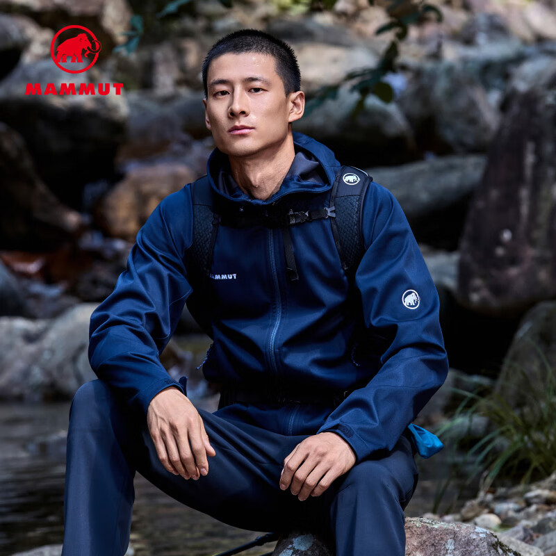 猛犸象（MAMMUT）【红标】Clion 男女同款户外防风耐磨连帽夹克外套软壳 暗夜黑色 S