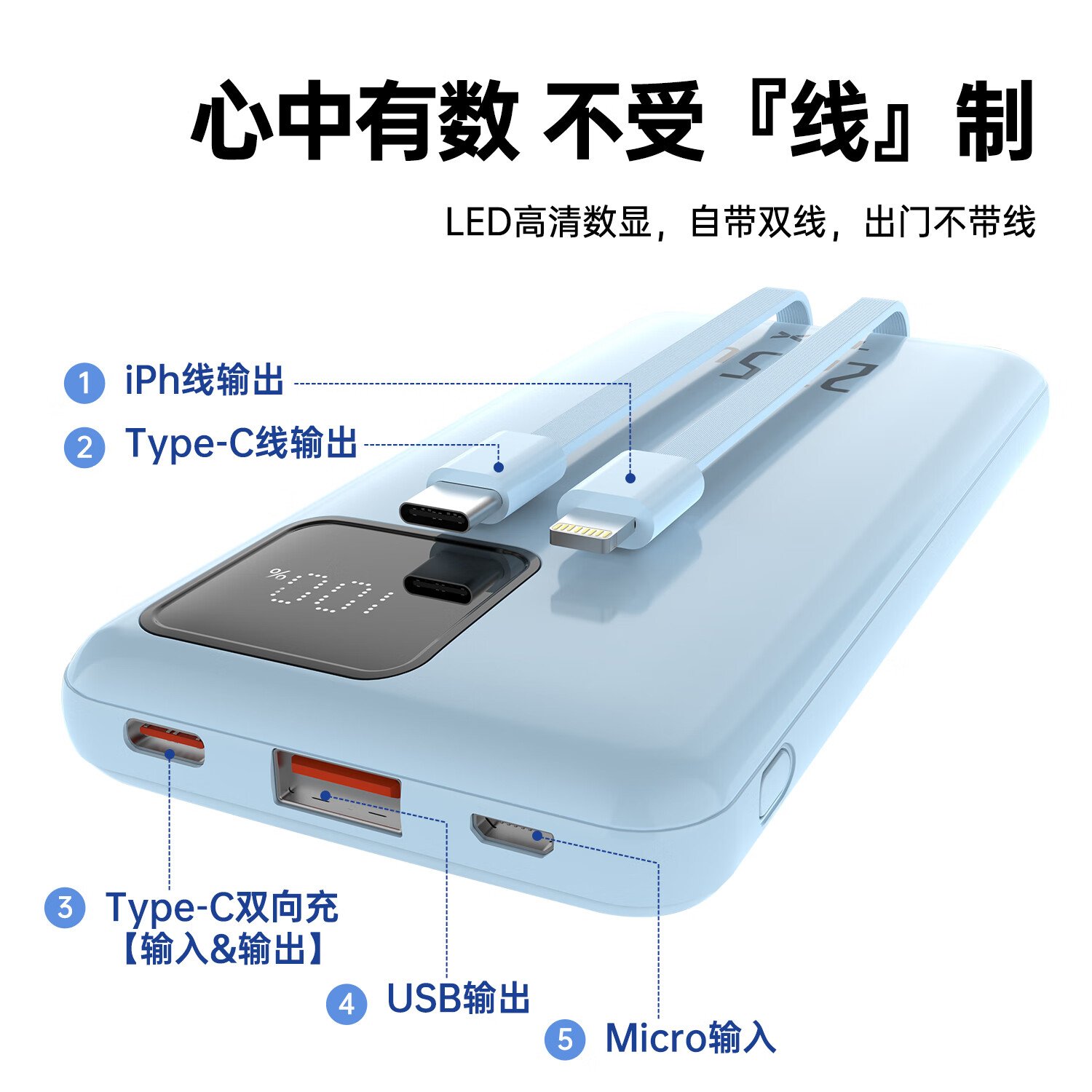 铁达信【新国标3C认证】22.5W超快充10000毫安 移动电源自带双线 苹果iPhone17小米17华为可上飞机充电宝 【蓝色】22.5W快充/1万毫安/安卓苹果通用