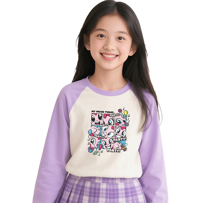 小马宝莉（MY LITTLE PONY）小马宝莉纯棉女童小学生秋季长袖T恤卡通印花打底衫插肩袖上衣值 紫色 130