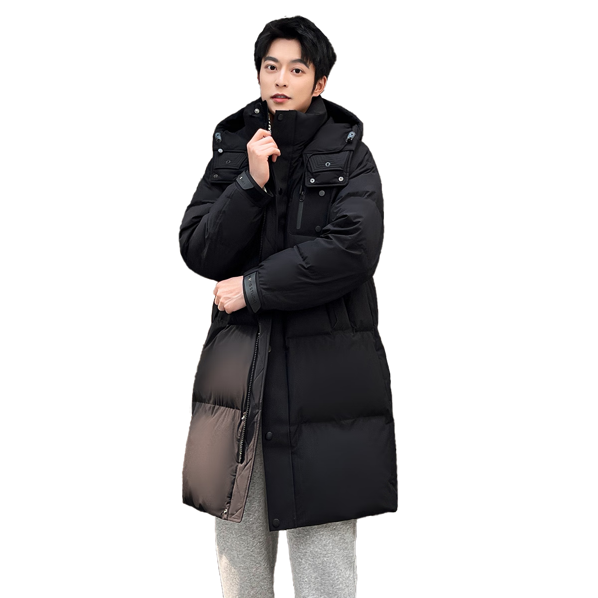 雅鹿情侣长款羽绒服极寒连帽百搭男女同款过膝防寒外套 黑色 180 