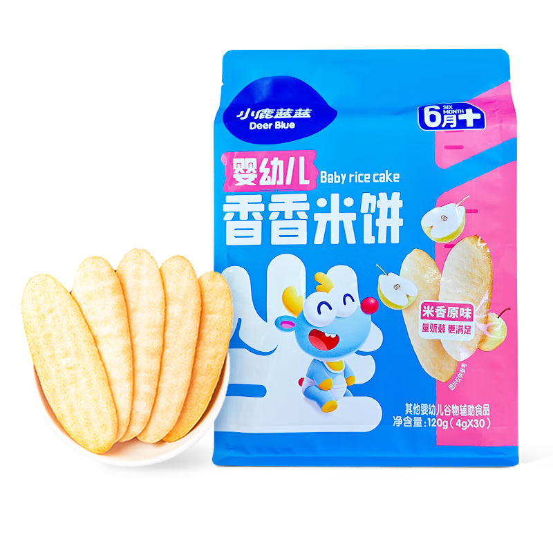 小鹿蓝蓝热门商品婴幼儿米饼宝宝零食儿童磨牙饼干初阶必选120g(60片）