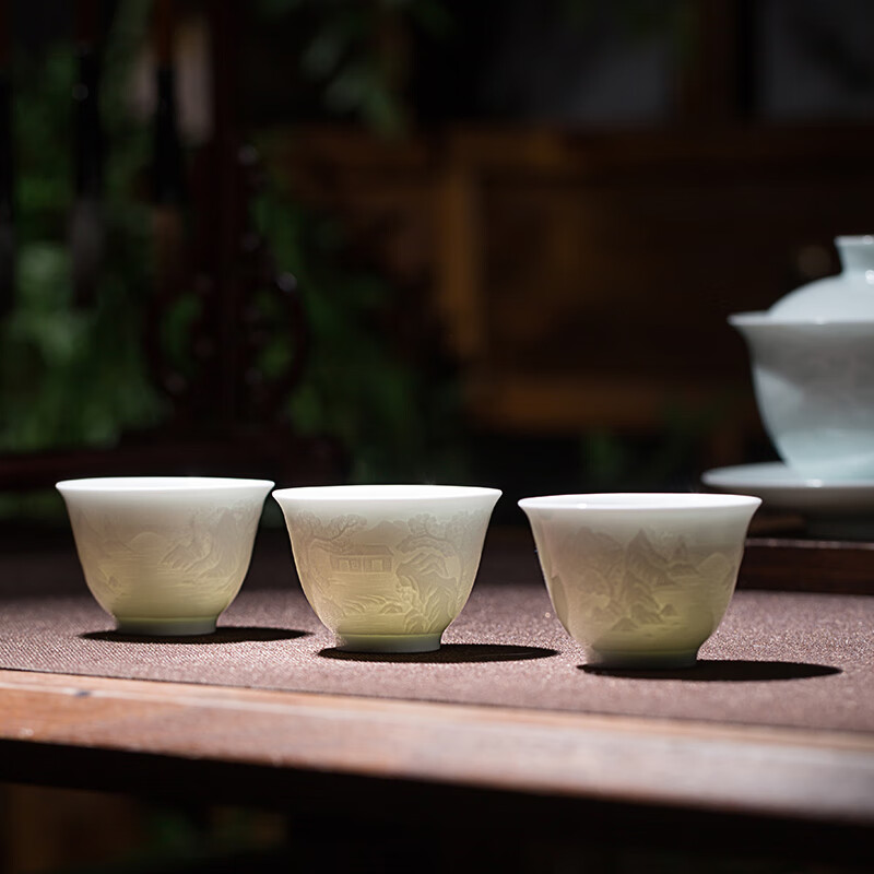 御嘉斋景德镇茶具套装轻奢高档陶瓷团建茶器家用套装伴手礼物定制LOGO 南山悠然头套组（1盖碗1公道4杯）