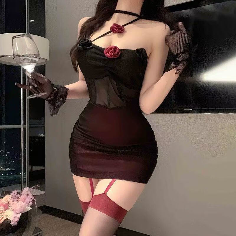 洁丝恋25新款纯欲情趣内衣 包臀裙性感睡衣 高档夫妻刺激制服旗袍套装女 酒红【包臀胸垫裙】 均码