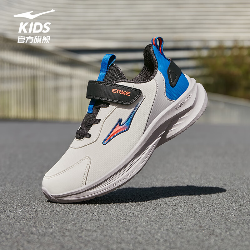 鸿星尔克（ERKE）童鞋男女童休闲鞋儿童秋冬保暖跑鞋微晶白/彩蓝/黑土地30