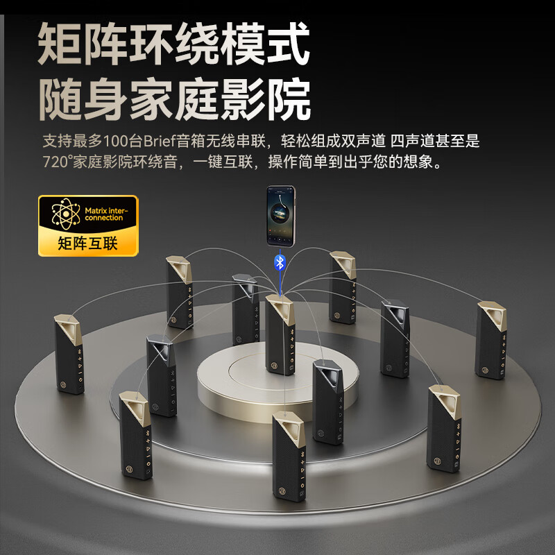 BUGANIBrief 无线蓝牙音箱 便携经典IPX7防水长续航桌面音响迷你无线小音响低音炮 黑金色-（15小时续航+IPX7防水）