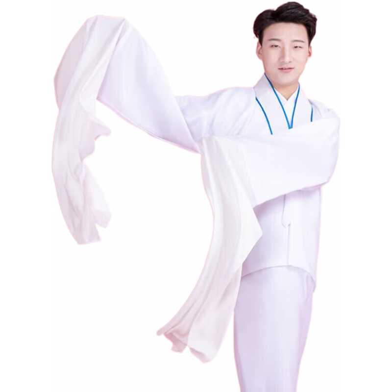桔子悅 戲曲練功水袖練功服越劇戲京劇黃梅戲服裝小生花旦戲服衣服 素雅白色 縐料