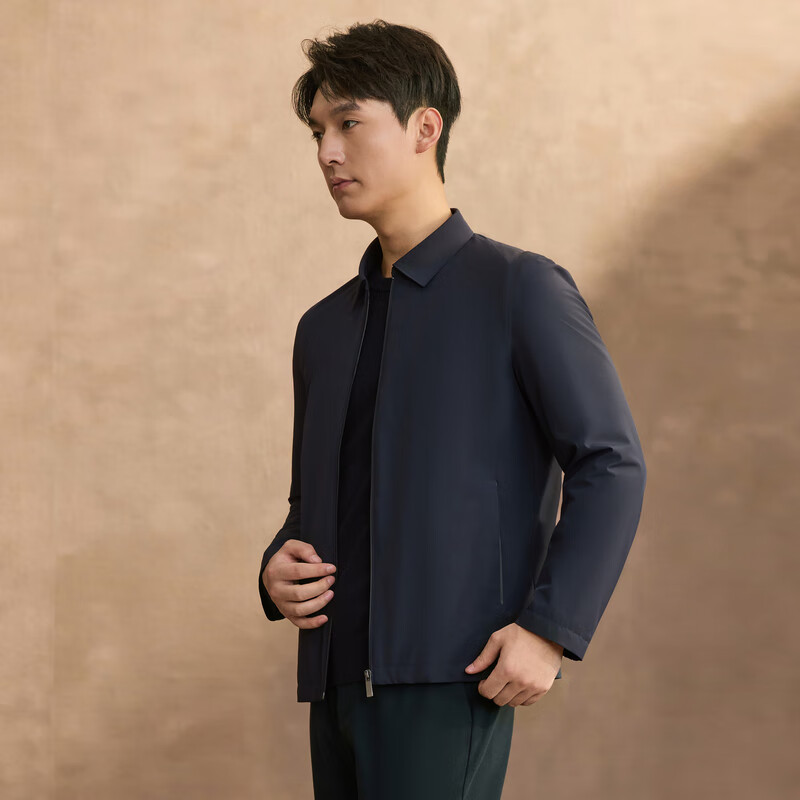 MAYOR男装秋季新品高品质面料透气弹力时尚翻领藏青单茄克 藏青 M (170/92A)