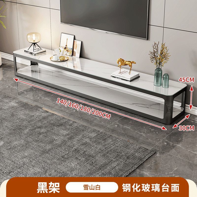 汐墨阁家用双层茶几客厅落地式会客茶水桌电视柜茶几桌组合钢化玻璃茶台 电视柜【雪山白+黑架】180*30*45 组装简单