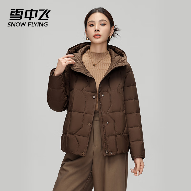 雪中飞2025雪中飞冬季新款连帽短款女装休闲时尚保暖羽绒服 咖啡色 M