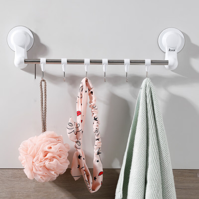 美麗雅（MARYYA）掛鉤吸壁墻壁掛毛巾浴室一排掛衣架長(zhǎng)條廚房衣服排鉤免打孔 【吸盤粘鉤】吸壁六聯(lián)鉤