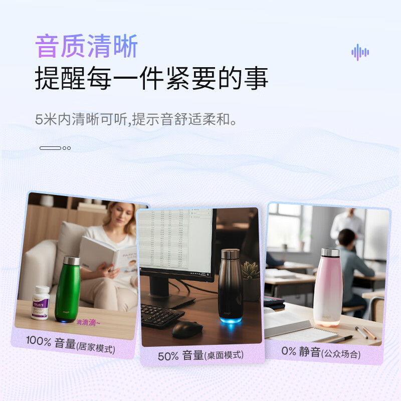 魅己智能提醒喝水真空保温保冷水杯女高颜值新款大容量男不锈钢新年礼 清新粉