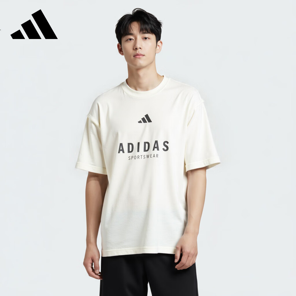 阿迪达斯 （adidas）男 夏季棉运动休闲短袖圆领T恤短袖 JJ3660 白色  M