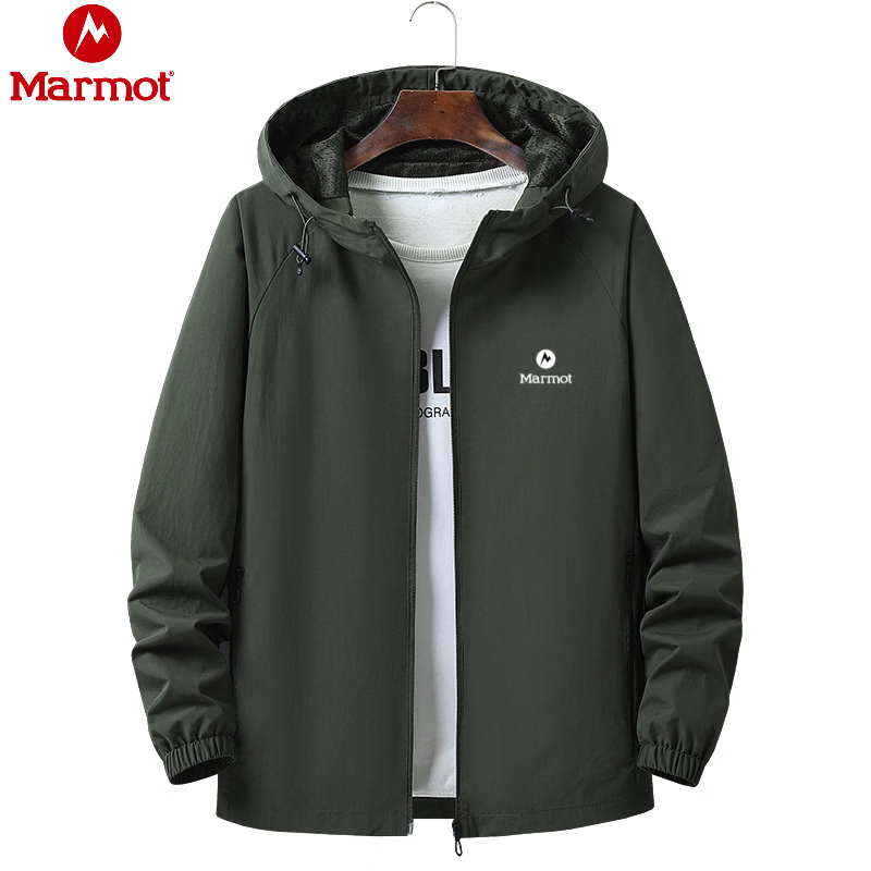 土拨鼠（Marmot）春秋季男士薄款连帽夹克工装百搭休闲防水防风户外休闲外套 军绿 L
