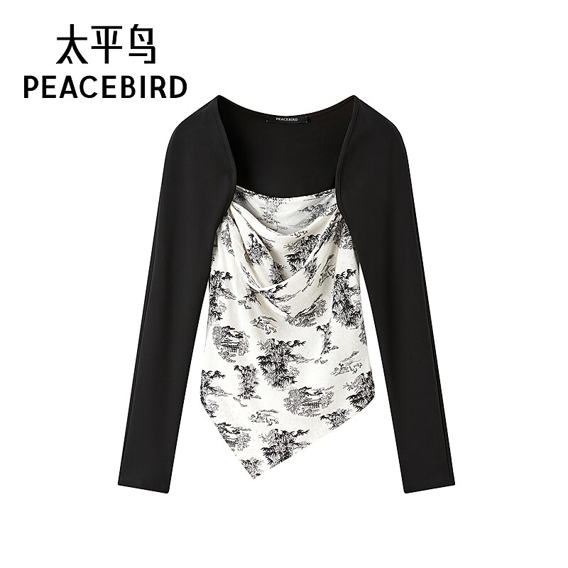 太平鸟女装衬衫夏季新中式两件套上衣设计感优雅气质 黑色 S